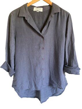 Cloth & Stone Anthropologie Gray 100% Linen Boxy Beachy Top